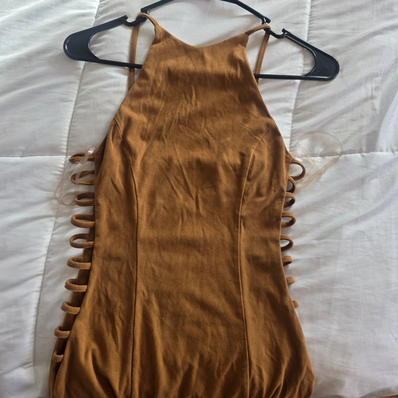 Privy Women's Brown Suede Cutout Lace Up Bodycon Mini Dress Size M - Picture 9 of 9